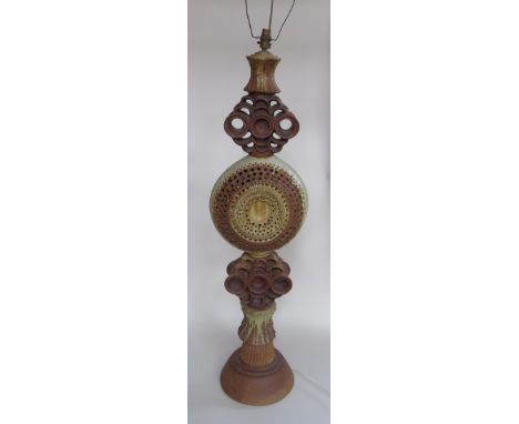 BERNARD ROOKE (b1938): A Studio pottery totem standard lamp of seven segments, 110cm high