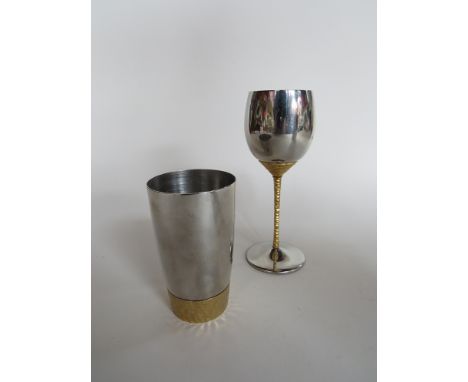 A Viners Stuart Devlin plated beaker and wine goblet 