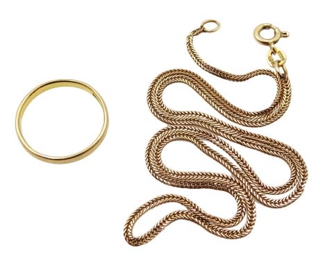 18ct gold wedding band and a 9ct gold chain necklace, both hallmarked - Condition Report 18ct approx 1.7gm, size K-L, chain a