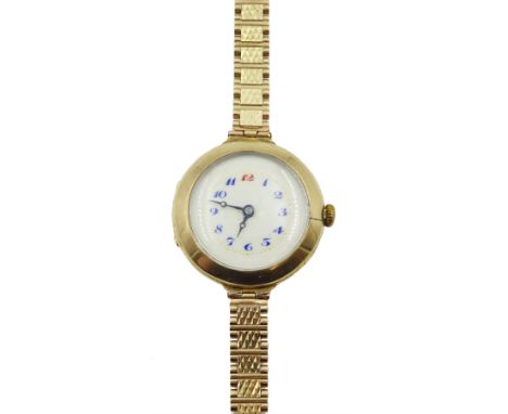 Early 20th century Swiss 18ct gold wristwatch, the manual wind movement stamped 'Peerless', case by Stauffer, Son &amp; Co, L