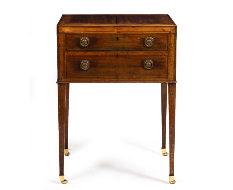 A GEORGE III MAHOGANY WASH STAND  the fold over hinged lid opening to reveal a fitted interior with adjustable mirror and lid