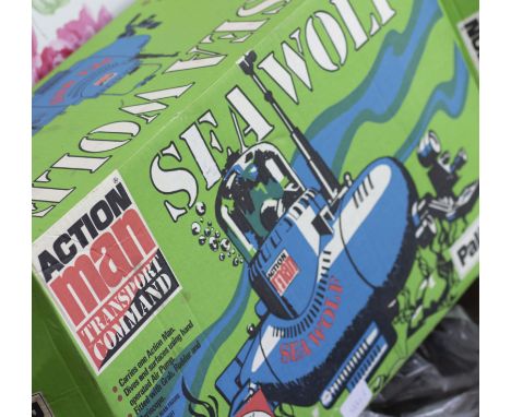 A COLLECTION OF ACTION MAN TOYS AND ACCESSORIES to include a Palitoy Seawolf Submarine and an Action Man Palitoy trailer, bot