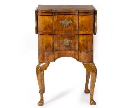 A MIXED LOT OF OCCASIONAL FURNITURE to include a walnut serpentine fronted twin drawer bedside cabinet with cabriole legs, 43