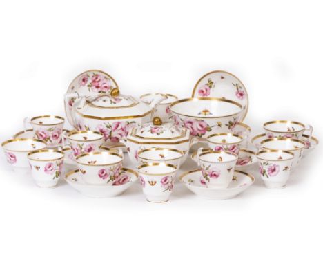 A 19TH CENTURY SPODE FELSPAR PATTERN NUMBER 3792 PART TEA AND COFFEE SERVICE decorated with roses, butterflies and other inse