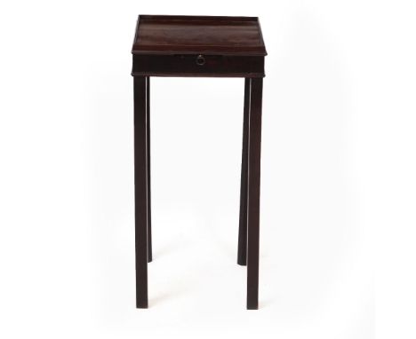 A GEORGE III MAHOGANY URN STAND with slide, 32cm x 32cm x 70cm Condition: ring marks on top, some losses to slide, loss under