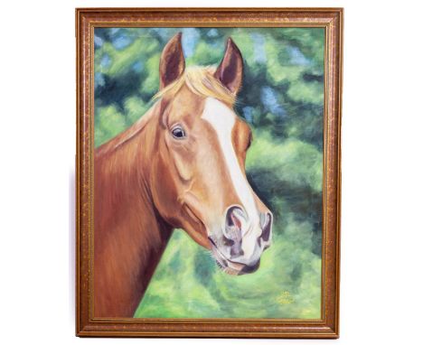 MIDDLE EASTERN SCHOOL Portrait of a racehorse, acrylic on canvas, signed and dated 1997, 98cm x 78cm together with a further 