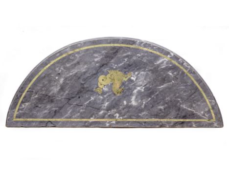 A 'D' SHAPED PIECE OF GREY MARBLE for a console or table top with decorative inlay, 130cm wide x 54cm deep x 2.5cm thick At p
