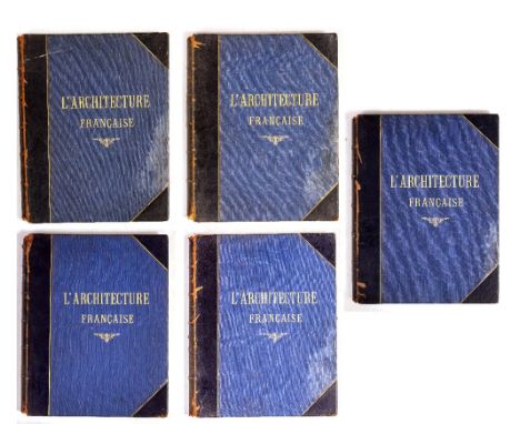 L'ARCHITECTURE FRANCAISE  five half bound volumes depicting photographs of French exterior and interior architecture and desi