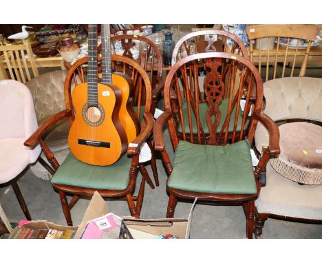 Four stick and wheel back elbow chairs