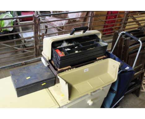 A plastic tool box and contents of various fixtures and fittings etc.