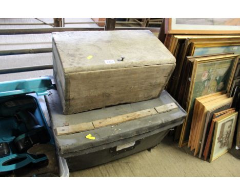 A wooden storage box and a small trunk