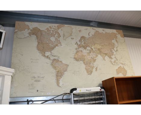 A print on canvas depicting a map of the world