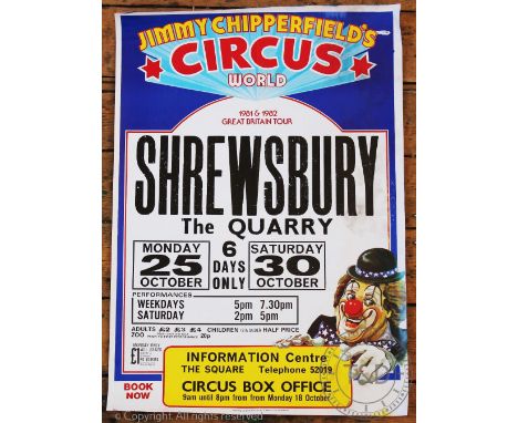 Local Interest: Two Shrewsbury Jimmy Chipperfield's Circus World 1981 and 1982 Great Britain Tour posters, each landscape and