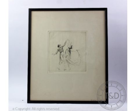 Troy Kinney (American 1871-1938), Dry point etching, Dancers, Signed in pencil, 21cm x 19.5cm, Framed and glazed