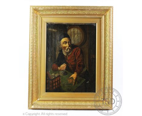 English School (19th century)Oil on canvas, Miser counting his gold, 41cm x 30cm,Framed 