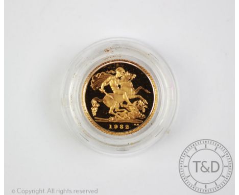 A Queen Elizabeth II 1982 gold proof half sovereign, in capsule and case