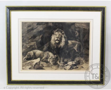 Herbert Dicksee (1862-1942), Etching, Lion and Lioness, Signed in pencil by the artist and 'Goulding', 52cm x 72cm, Framed an