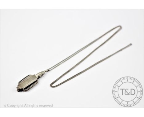 A pair of Art Deco French imported silver lorgnettes, R A &amp; S s, import mark, of typical geometric design with attached c