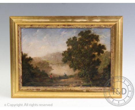 Attributed to Rev George Woodley Brown, Oil on canvas, Figures in a landscape, Attributed verso, 17.5cm x 26.5cm, In later fr