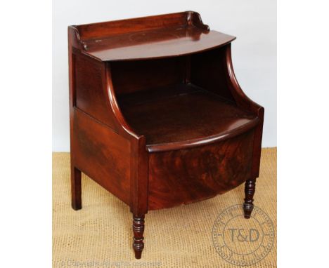 An early 19th century mahogany bow front commode, 77cm H x 63cm W x 54cm D