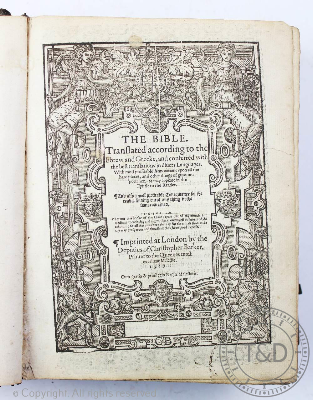 BREECHES BIBLE 16th CENTURY, THE BIBLE TRANSLATED ACCORDING TO THE