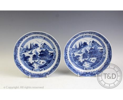 A pair of 19th century Chinese blue and white saucer dishes, 23.5cm diamProvenance: Yeaton Peverey Hall CONDITION REPORT: One