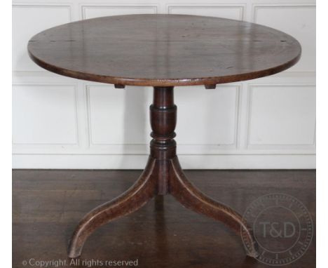 A George III oak circular occasional table on tripod base, 69cm H x 85cm diamProvenance: Yeaton Peverey Hall