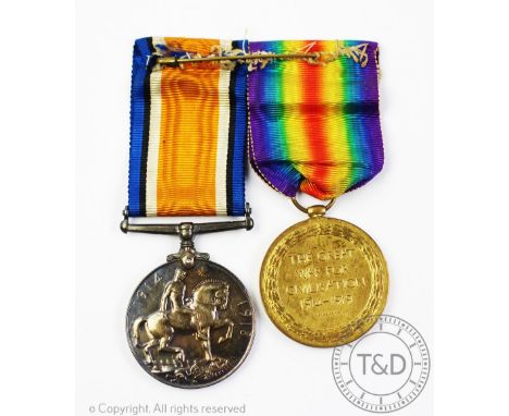 A WWI KSLI pair (War medal and Victory medal) engraved to: '66935 Pte W R Hanna, Ches R'