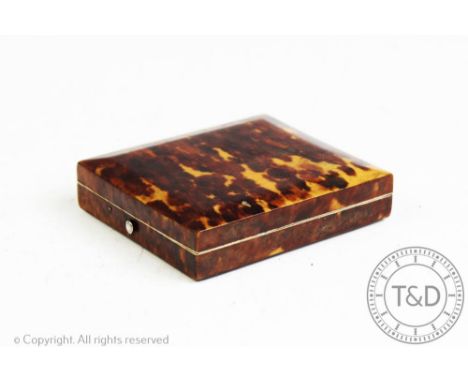 A 19th century tortoiseshell and ivory portrait miniature or jewellery case, of rectangular form and with red velvet lined in