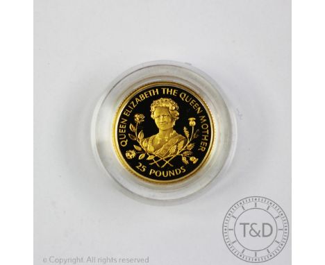 A 1995 Guernsey gold proof £25 coin, in capsule, with certificate and box