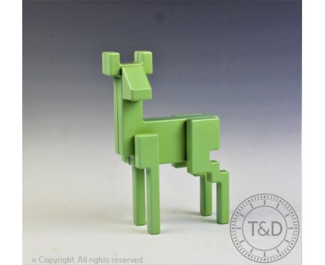 Manner of Eduardo Paolozzi; an unusual cubist model of a deer, circa 1960's, the angular metal deer designed standing, 24cm h