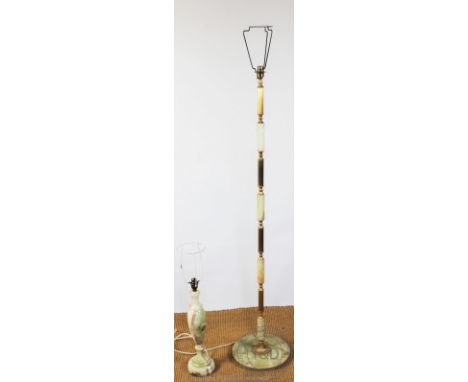 An onyx and gilt metal standard lamp, 137cm H, with an onyx table lamp, 48cm (2) CONDITION REPORT: Lighting lots are sold as 