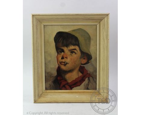 Italian School, Oil on canvas, Portrait of a boy smoking, Indistinctly signed, 29cm x 23cm, Framed, With a similar watercolou