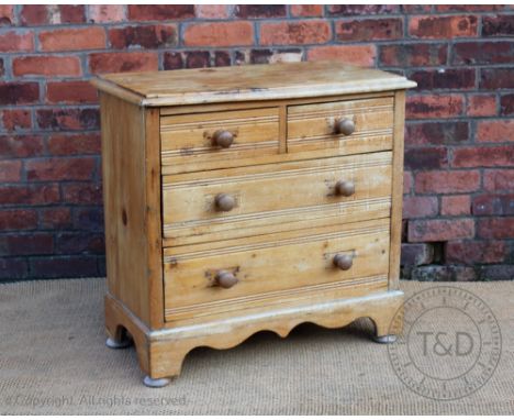 A pine chest of two short and two long drawers on bracket feet, 81cm H x 85cm W x 43cm D 