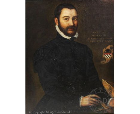 Italian School - late 16th century, Oil on canvas, Portrait of a gentleman - inscribed 'Anno Dni MDLXVII Benedictus Flor Ann 