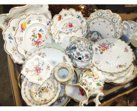 A TRAY OF ANTIQUES AND LATER CERAMICS TO INCLUDE LIMOGES, CRESCENT 