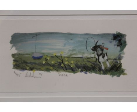 RAY RICHARDSON (b.1964). British contemporary, 'M F S B', modernist scene including a Bull Terrier, limited edition 6 / 95, s