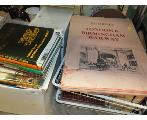 A QUANTITY OF ASSORTED BOOKS TO INCLUDE A VINTAGE BOURNE'S LONDON AND BIRMINGHAM RAILWAY BOOK, JAZZ BOOK CLUB BOOKS ETC