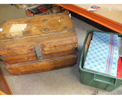 A LARGE TIN TRUNK AND CONTENTS TOGETHER WITH A QUANTITY OF PHOTOGRAPH ALBUMS TO INCLUDE LOCOMOTIVE INTEREST