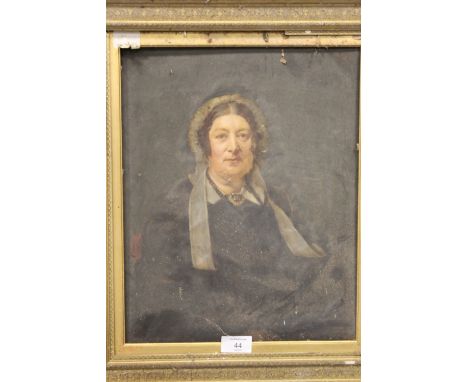 AN ANTIQUE GILT FRAMED PORTRAIT STUDY OF A LADY ON BOARD SIZE - 37CM X 29CM 