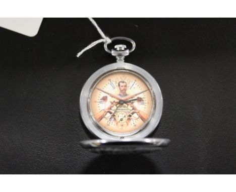 AN EASTERN EUROPEAN STYLE FULL HUNTER MANUAL WIND POCKET WATCH WITH STAG AND DOE COVER