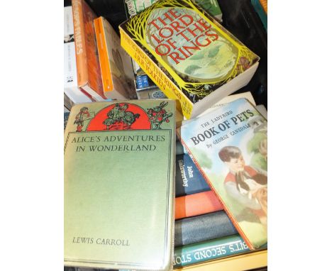 TWO TRAY OF ASSORTED MODERN AND VINTAGE BOOKS TO INCLUDE LADYBIRD BOOKS, CHILDRENS TITLES ETC`
