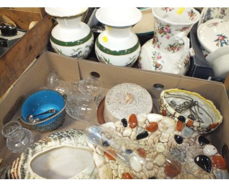 A TRAY OF CERAMICS AND GLASSWARE TO INCLUDE SYLVAC EXAMPLES