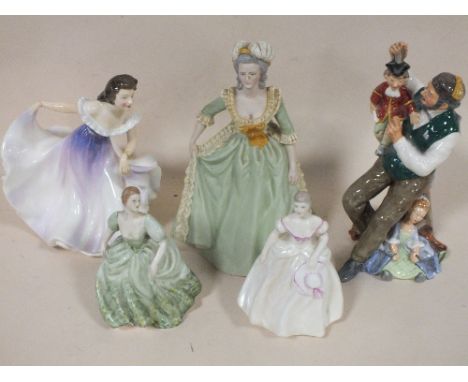 A COLLECTION OF CERAMIC FIGURES COMPRISING OF ROYAL DOULTON, COALPORT EXAMPLES, FRANKLIN MINT MARIE ANTOINETTE SOME WITH DAMA