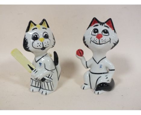 TWO CERAMIC LORNA BAILEY CRICKETER CAT FIGURES