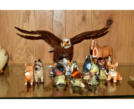 A GROUP OF BESWICK ANIMAL AND BIRD FIGURES, comprising a Palomino Thoroughbred Stallion (Small) model no 1992 height 13.5cm, 