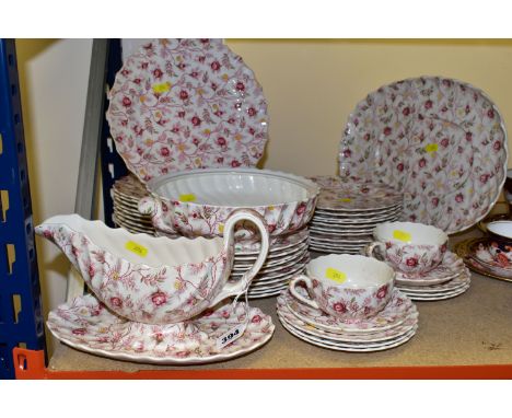 A COPELAND SPODE 'ROSEBUD CHINTZ' PATTERN PART DINNER SERVICE, comprising a circular tureen (missing lid and marked as second