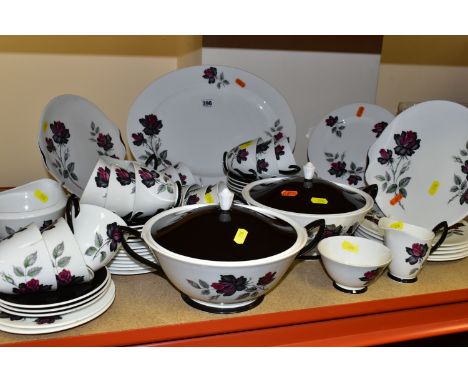 A ROYAL ALBERT 'MASQUERADE' PATTERN DINNER SERVICE, comprising two circular covered tureens (one marked as second quality), o
