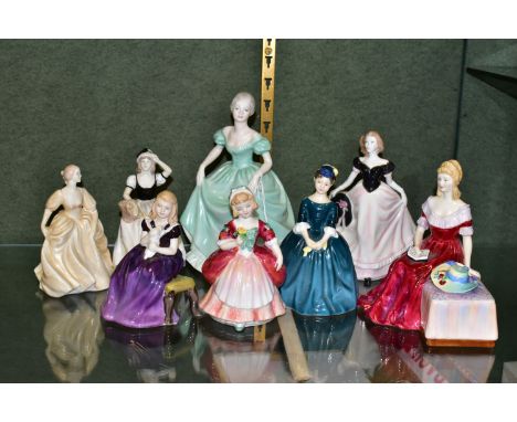 EIGHT FIGURINES, comprising a Paragon Veronica height 15.5cm, Royal Doulton: Valerie HN2107, Affection HN2236, and Cherie HN2