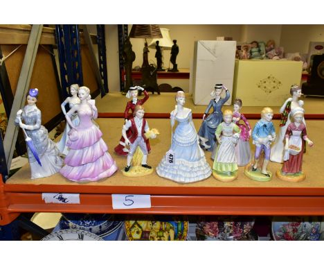 TWELVE UNBOXED CERAMIC FIGURINES AND FIGURES, comprising three Coalport Ladies of Fashion - Donna, Bolero and Honor, together